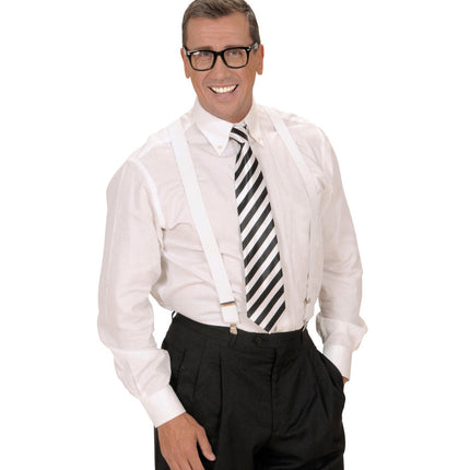 Widmann SRL Satijn witte stropdas met zwarte strepen
