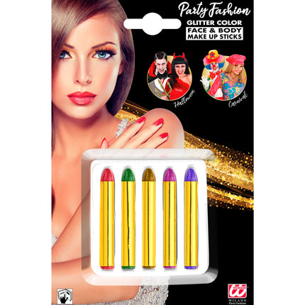 Widmann SRL Schmink stiften glitter 5 kleuren