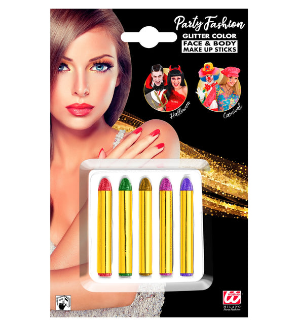 Widmann SRL Schmink stiften glitter 5 kleuren