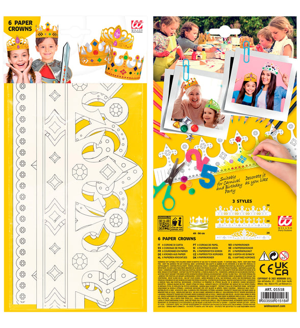 Widmann SRL Set van 6 beschilderbare kronen, 3 soorten assorti