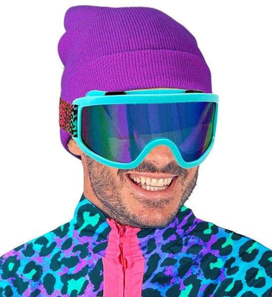 Widmann SRL Ski-bril 80's blauw regenboog luipaardprint Pim