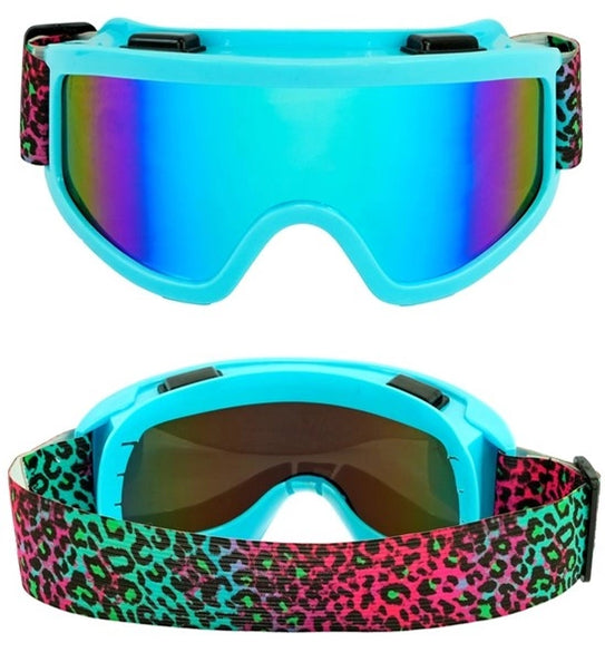 Widmann SRL Ski-bril 80's blauw regenboog luipaardprint Pim