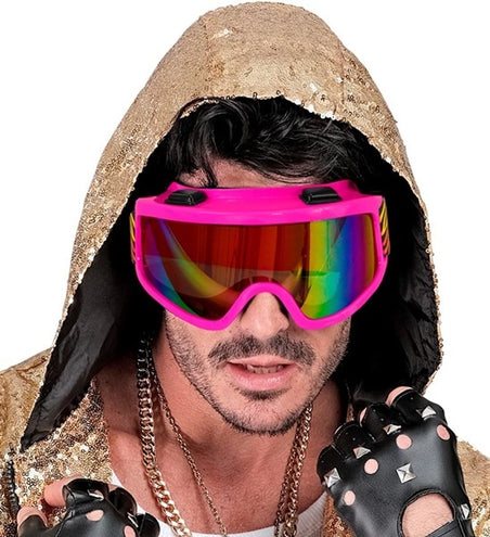 Widmann SRL Ski-bril 80's roze regenboog tijgerprint Anouk