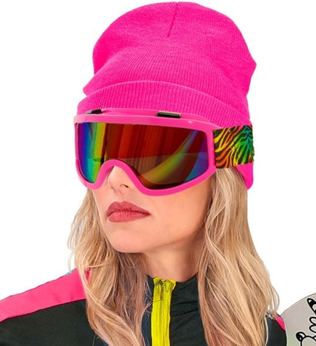 Widmann SRL Ski-bril 80's roze regenboog tijgerprint Anouk