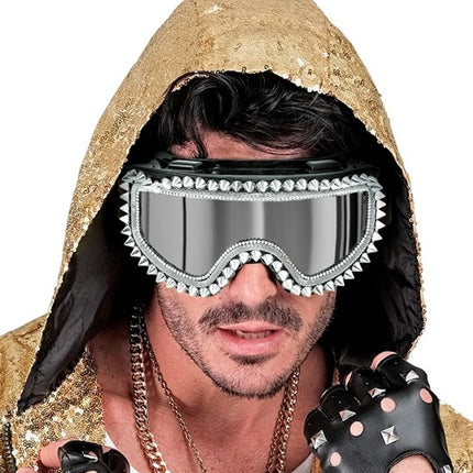 Widmann SRL Ski-bril 80's zilver strass-nagels Maud