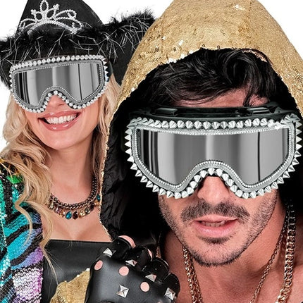 Widmann SRL Ski-bril 80's zilver strass-nagels Maud