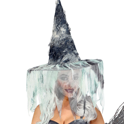 Widmann SRL Spookachtige heksenhoed met enge slierten