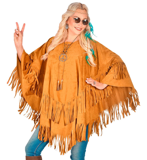 Widmann SRL Suede indianen poncho met slierten