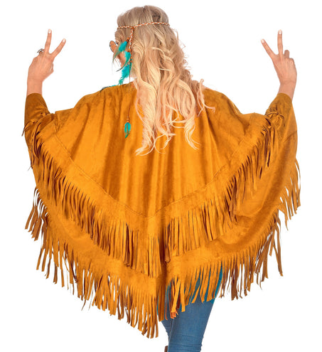 Widmann SRL Suede indianen poncho met slierten