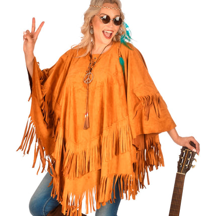 Widmann SRL Suede indianen poncho met slierten