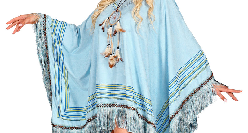 Widmann SRL Suede poncho in hemelsblauw met print unisex