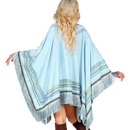 Widmann SRL Suede poncho in hemelsblauw met print unisex