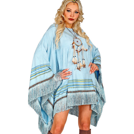 Widmann SRL Suede poncho in hemelsblauw met print unisex