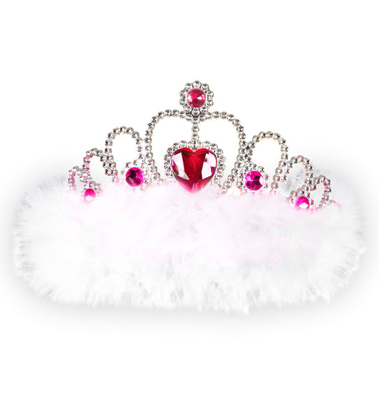 Widmann SRL Tiara prinses met roze hartjes en witte marabou