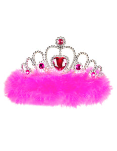 Widmann SRL Tiara prinses roze met hartje en roze marabou