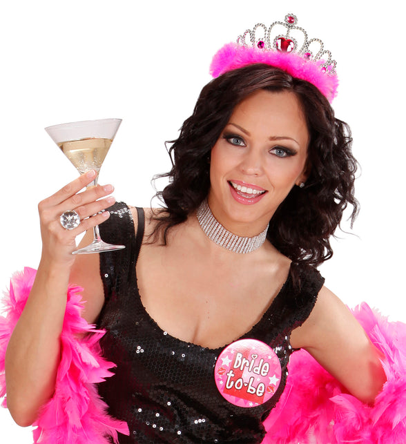 Widmann SRL Tiara prinses roze met hartje en roze marabou