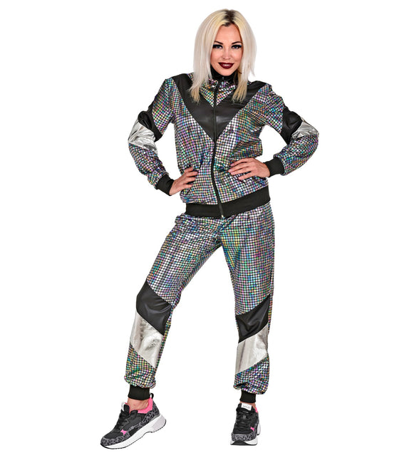 Widmann SRL Trainingspak disco jaren 80 zilver reflecterend