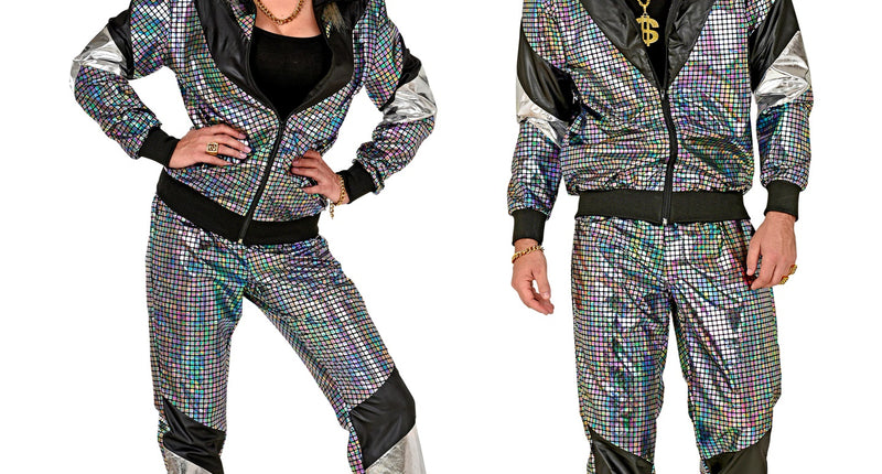 Widmann SRL Trainingspak disco jaren 80 zilver reflecterend