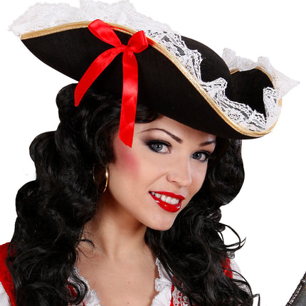 Widmann SRL Tricorn hoge hoed met kant en strik