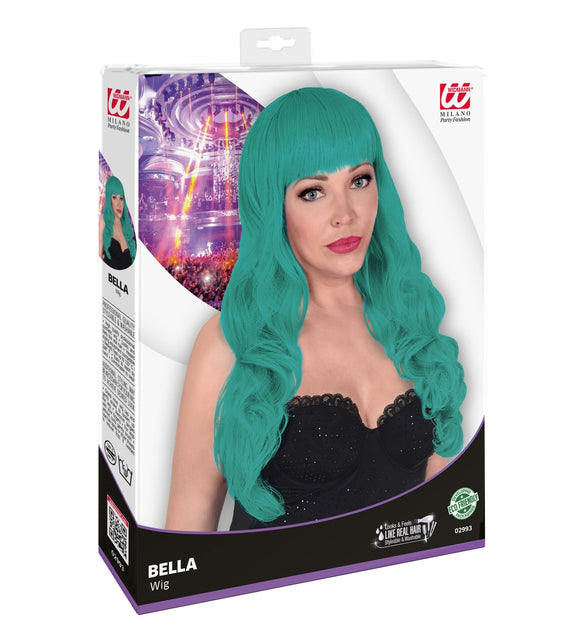 Widmann SRL Turquoise pruik met pony en lang krullend haar
