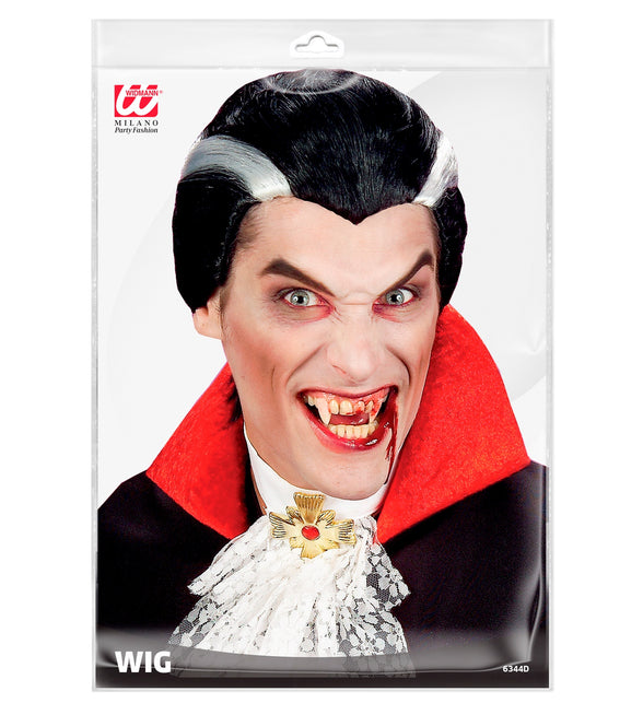 Widmann SRL Vampier pruik zwart met witte strepen