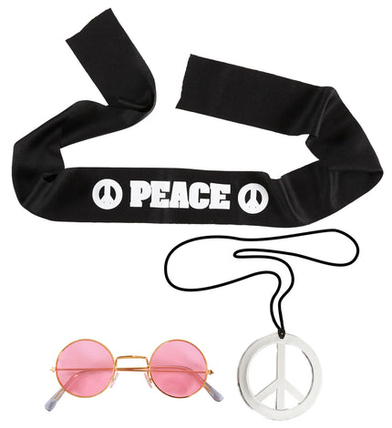 Widmann SRL Verkleedset Hippie peace met bril ketting en haarband