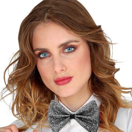 Widmann SRL Vlinderdas glitter Sheldon zilver