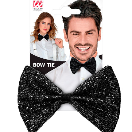 Widmann SRL Vlinderdas glitter Sheldon zwart