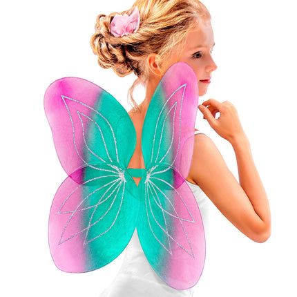 Widmann SRL Vlindervleugels glitter roze/groen kinderen