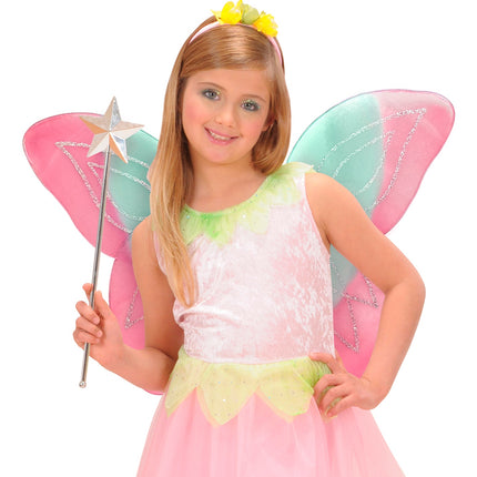Widmann SRL Vlindervleugels glitter roze/groen kinderen