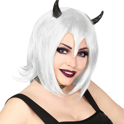 Widmann SRL Witte halloween pruik met hoorntjes