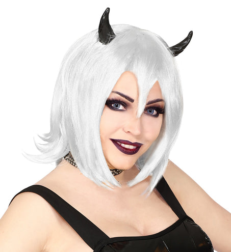 Widmann SRL Witte halloween pruik met hoorntjes
