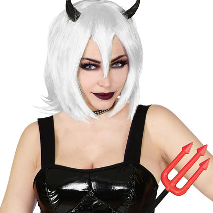 Widmann SRL Witte halloween pruik met hoorntjes