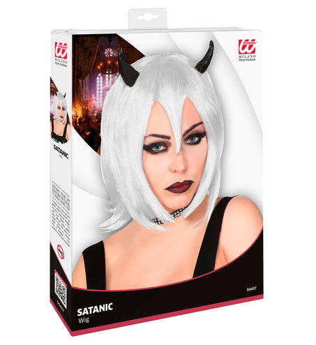 Widmann SRL Witte halloween pruik met hoorntjes