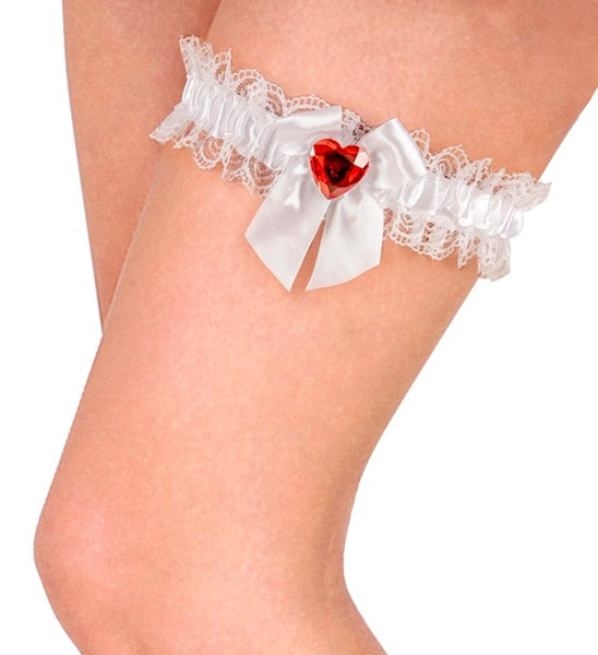 Widmann SRL Witte kousenband met rode steen