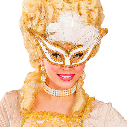 Widmann SRL Witte oogmaskers met veertjes