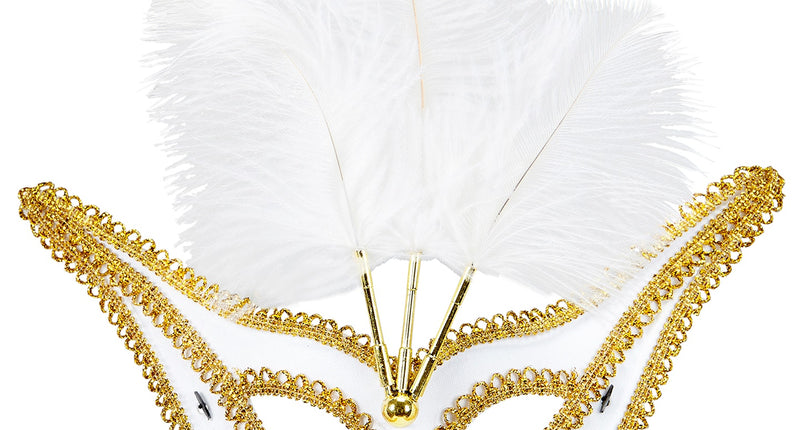 Widmann SRL Witte oogmaskers met veertjes