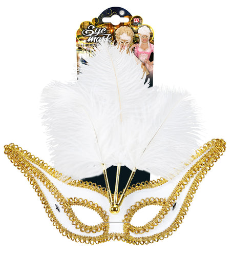 Widmann SRL Witte oogmaskers met veertjes