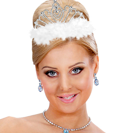 Widmann SRL Witte prinsessenkroon met marabou