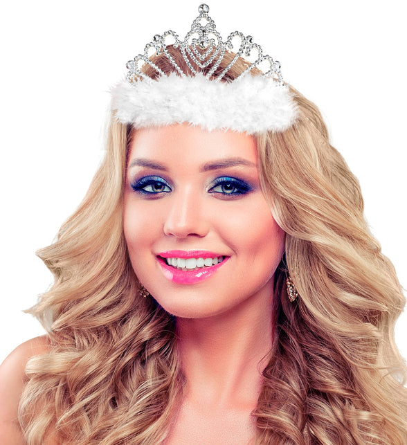 Widmann SRL Witte prinsessenkroon met marabou