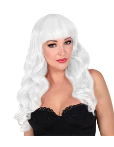 Widmann SRL Witte pruik met pony en lang krullend haar