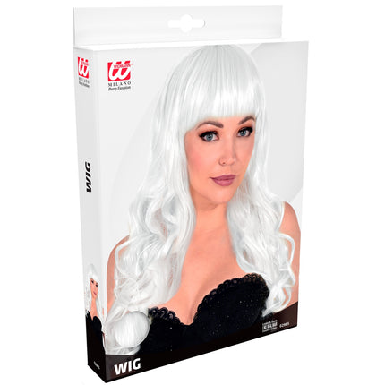 Widmann SRL Witte pruik met pony en lang krullend haar