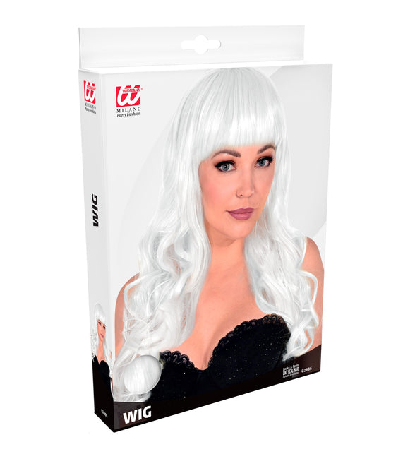 Widmann SRL Witte pruik met pony en lang krullend haar