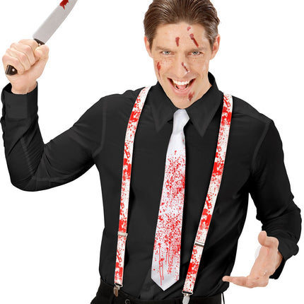 Widmann SRL Witte stropdas met bloed halloween