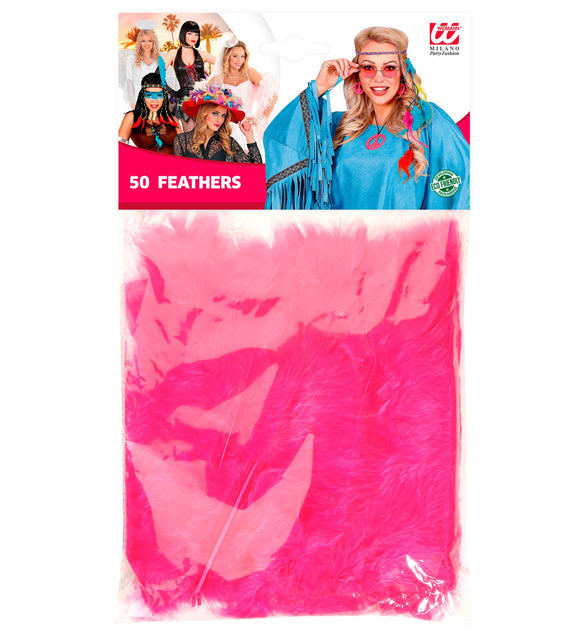 Widmann SRL zakje met 50 veertjes roze / magenta