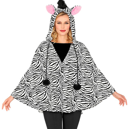 Widmann SRL Zebra poncho volwassenen met muts