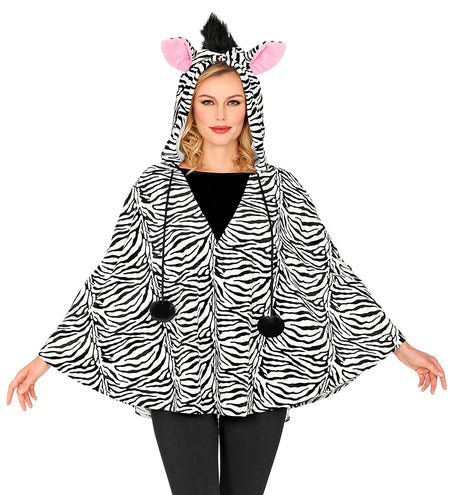 Widmann SRL Zebra poncho volwassenen met muts