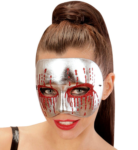 Widmann SRL Zilver metallic psychomasker met bloedende ogen