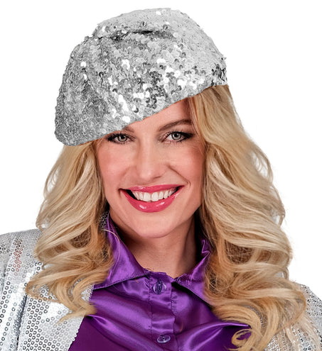 Widmann SRL Zilveren baret pailletten glitter muts