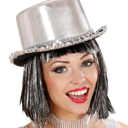 Widmann SRL Zilveren hoge hoed met pailletten beslag
